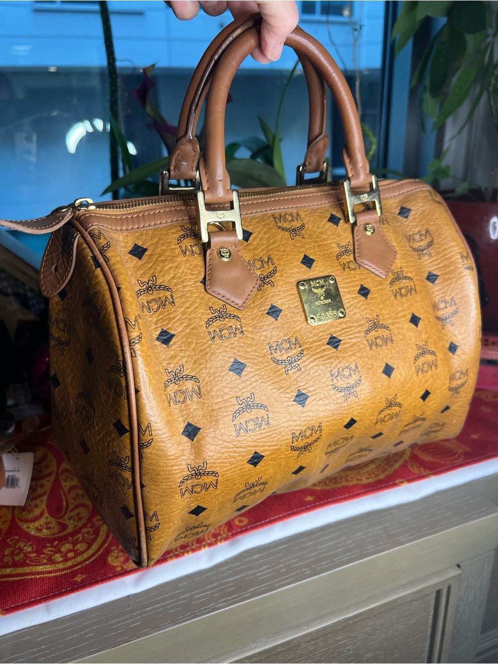 Vintage MCM Cognac Visetos Monogram Boston Satchel Bag - Picture 2 of 16